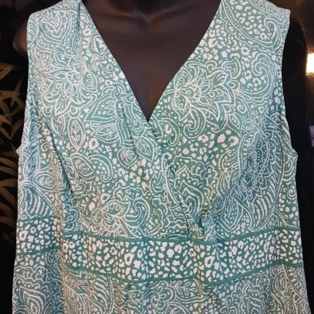 Croft & Barrow V Neck Dress Turquoise Paisley Floral 1X